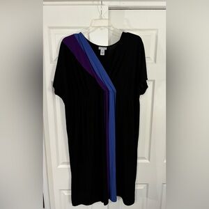 Catherine’s Women’s Black Mini Dress with Purple and Blue Stripe, Size 1X